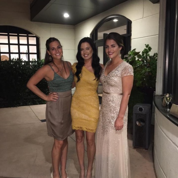 Adrianna Papell Almond Beige Cap Sleeve Beaded Mes - Picture 3 of 3